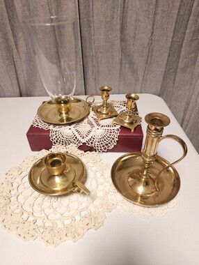 Colllection of Brass Chamber/Candle Sticks